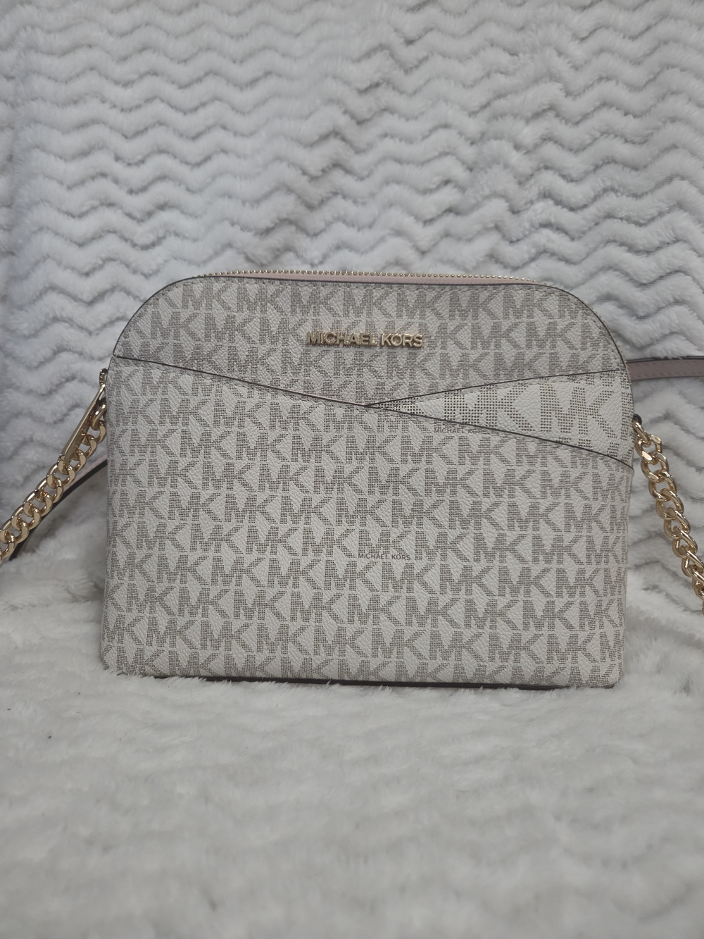 Michael Kors Beige/Gold MK Signature Crossbody Bag